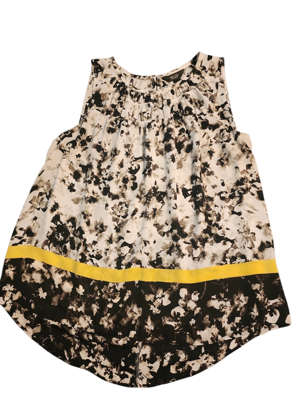 Vera Wang Black, White & Yellow Floral Sleeveless Blouse